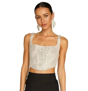 Top corsetto Ooh La La by Hello Molly beige paillettes cropped donna XS o 2 - Foto 1 di 14