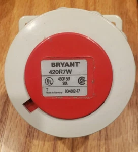 Bryant HBL420R7W, 480 VAC, 20 A, 3-Pole, 4-Wire, Pin and Sleeve Receptacle, 1 pc - Picture 1 of 4