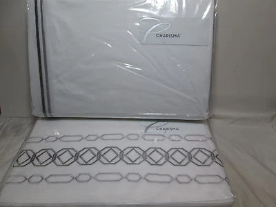 4 Piece Charisma Grey Gray Embroidered Queen Duvet Cover, Shams & Bedskirt Set - Image 1 of 4