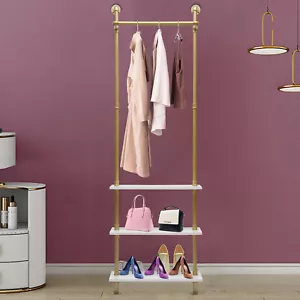 Wall Mounted Shoes Bags Hats Clothes Rack Gold Wardrobe Stand Gold - Picture 1 of 16
