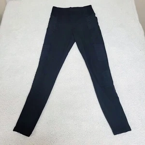 Athleta Delancey Textured Moto Tight Black Leggings Pants Zip Ankles Sz Small - Picture 1 of 8
