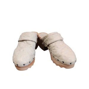 Pre-Owned Aerosoles Laura Ashley Cream off white/tan wooden Clogs Size 7M - Picture 1 of 7