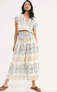 NWT Free People Toluca in Ivory Embroidered Set Top Pants 0 $168 - Picture 1 of 11