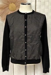 Nuevo con etiquetas Cárdigan Ralph Lauren Ascot Seda Abotonada Negro Lunares Perla Talla PL - Imagen 1 de 15