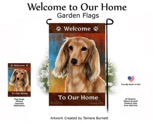 Welcome Garden Flag - Longhaired Cream Dachshund 049G - Picture 1 of 1