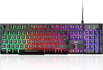 Bactlit Gaming Keyboard,Rii RK100 Plus 7 Color Rainbow LED Backlit Mechanical Fe - Image 1 of 4