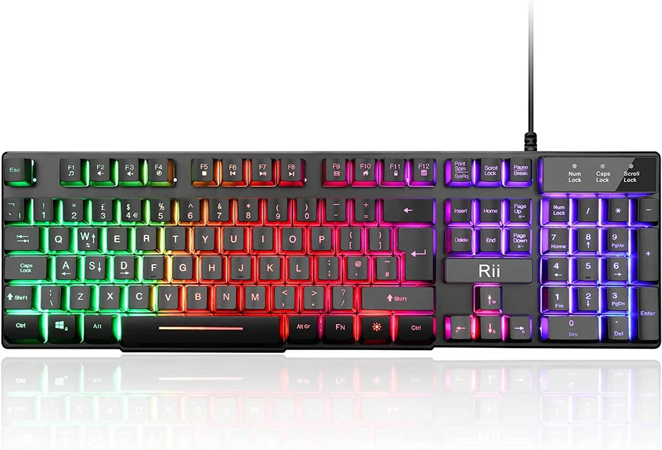 Bactlit Gaming Keyboard,Rii RK100 Plus 7 Color Rainbow LED Backlit Mechanical Fe - Image 1 of 4