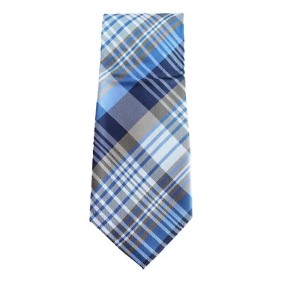 Corbata clásica tejida de seda a cuadros grande azul marrón COUNTESS MARA Foto 1 de 3