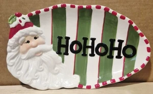 VINTAGE FITZ & FLOYD 10" X 6" PORCELAIN SANTA CLAUS HO! HO! HO! SERVING PLATER - Picture 1 of 7