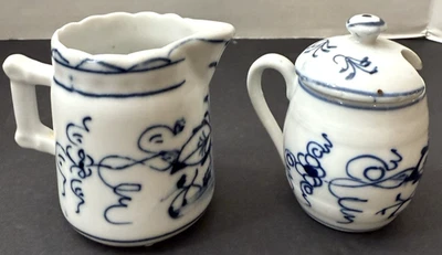 Antiguo JUEGO DE AZÚCAR Y CREMA CEBOLLA AZUL Y BLANCO AZUL Foto 1 de 4