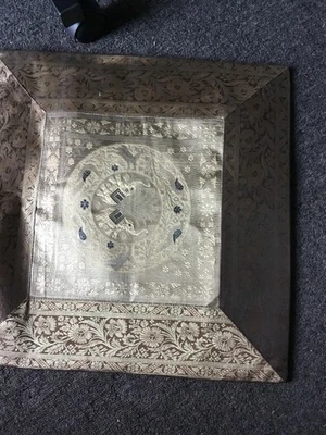 Indian Brocade/ Elephant Design Gold /Terracotta Square Pillow Cover - Image 1 of 4