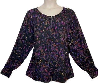 Top Joan Vass 2X Plus Ritzy manchas de pintura negro rosa púrpura detalle calado nuevo con etiquetas Foto 1 de 4