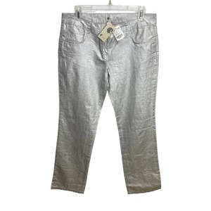 Y Trend Silver Metallic Pants Women's Size 40 Straight Leg Trousers New - Picture 1 of 12