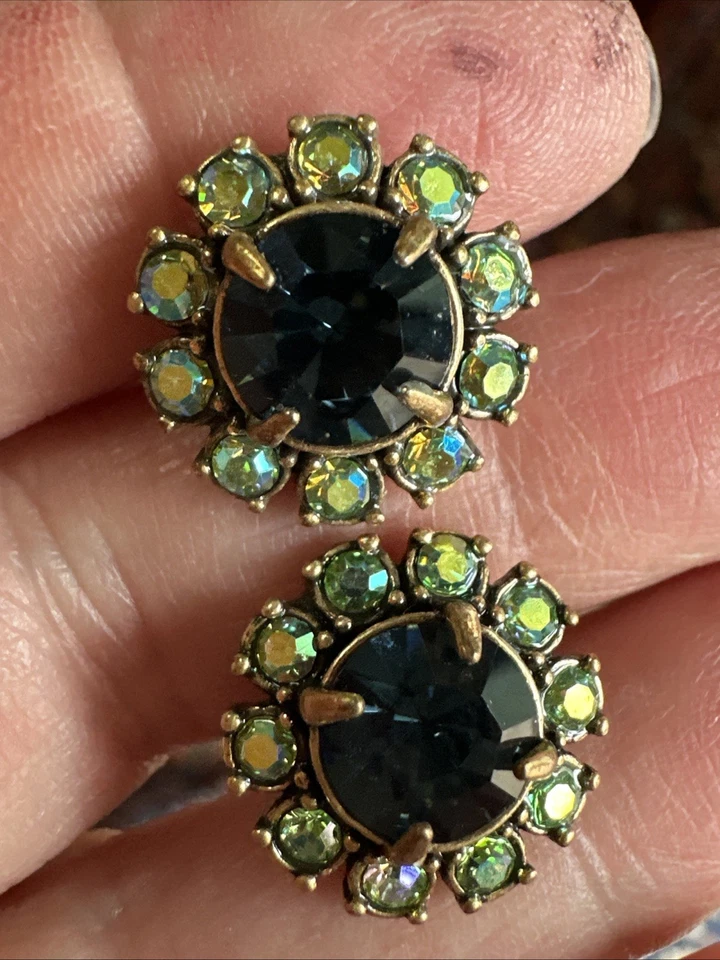 Pendientes J Crew Tono Dorado Verde Azul Cristal Foto 1 de 4