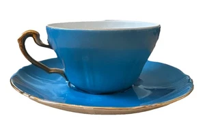 Rare VTG Noritake Japan Teal Blue W/ Gold Trim Small Tea/Espresso Cup & Saucer - Picture 1 of 17