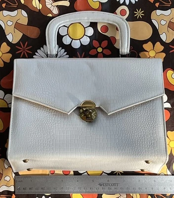 Monedero cocodrilo imitación blanco marfil vintage años 60 con espejo original Foto 1 de 4