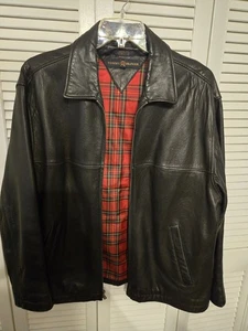 Tommy Hilfiger Golf Lederjacke Herren schwarz Large klassisch Preppy gefüttert kariert - Bild 1 von 11