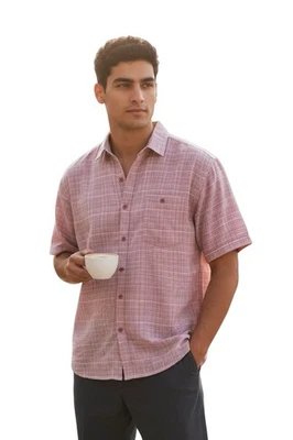 Bruno Large Men's Sueded Shirt Size, Short Sleeve, Pink And White - Image 1 of 4