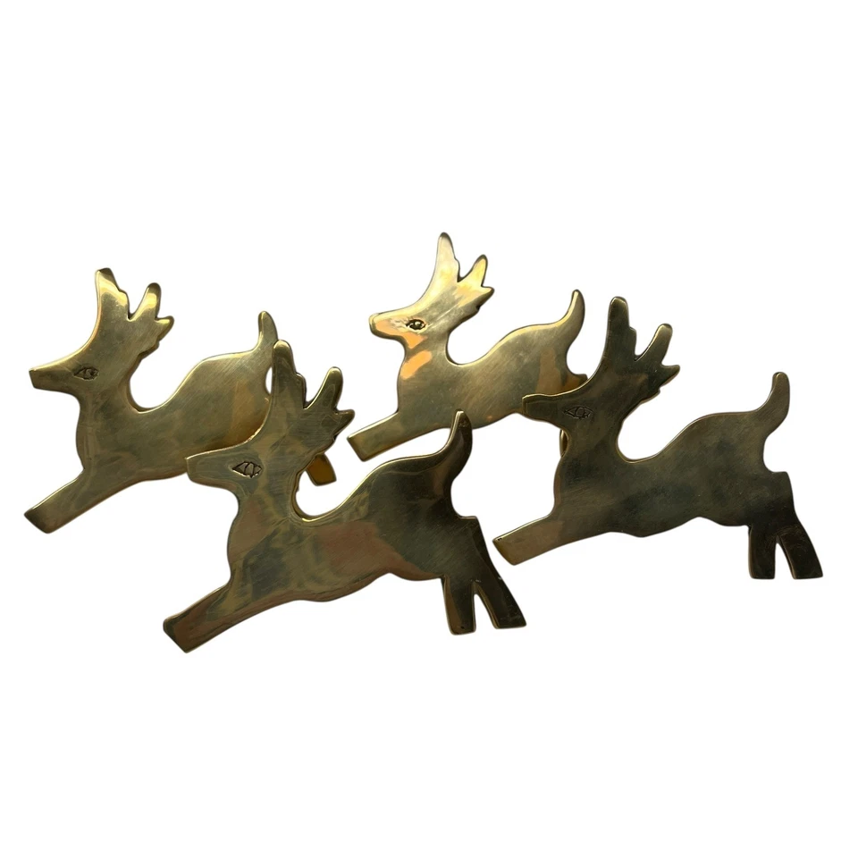 Juego de 4 servilletas vintage de latón para reno decoración de mesa de Navidad Foto 1 de 4
