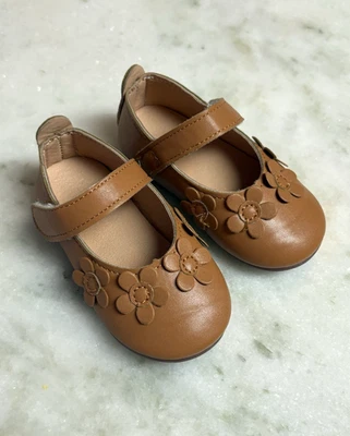 Brown Baby Girls Mary Jane Dress Shoes, Hook & Loop, Floral, Size 22, 18-24 Mo - Image 1 of 4