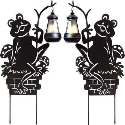 Frogs W/Lamp Solar Garden Stakes (2-Pack); Set of 2 Lawn Ornament Metal Silhouet - Image 1 of 4