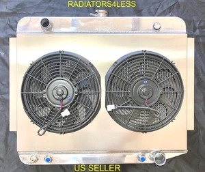 CHAMPION 4 ROW ALUMINUM RADIATOR SHROUD 12" FANS 70-78 DODGE D100 TRUCK VAN - Picture 1 of 3