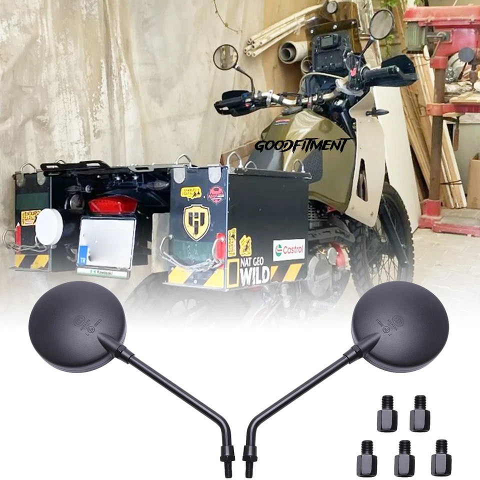 For Kawasaki KLR650 KLR 250 650 4" Round Rearview Side Mirrors Long Stem Black - Image 1 of 4