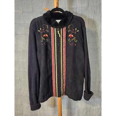 Breckinridge $85 XL Negro Bordado Cremallera Completa Imitación Piel Suéter Chaqueta Cárdigan Foto 1 de 4