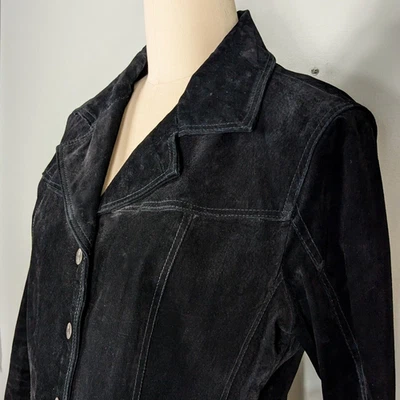 Chaqueta de Cuero Gamuza L Negra Y2K Snap Up Boho Western Retro Blazer Negro L  Foto 1 de 4