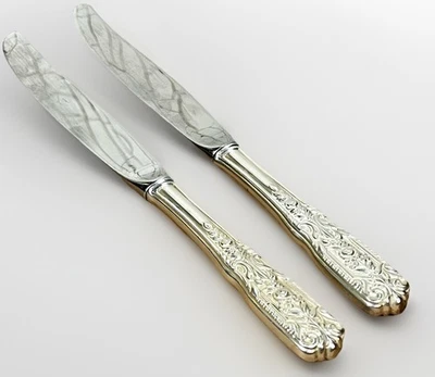 Par de cuchillos regulares de plata esterlina Milburn Rose de Westmorland cubiertos de 9" Foto 1 de 4