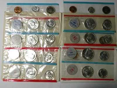 Lot of 4  US Mint sets P & D 1962 (2), 1963 (1), 1964 (1) 90% Silver .10 .25 .50 - Image 1 of 2