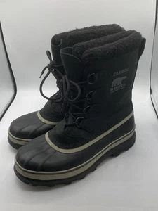 Sorel Boots Mens 11 Black Suede Caribou Outdoor Snow Waterproof Winter Faux Fur - Picture 1 of 14