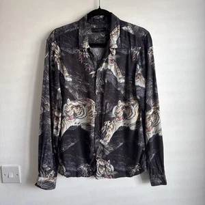 Camisa Allsaints “chokai” Manga Larga Hawaiana Floral Tigre Negra XS - Imagen 1 de 5