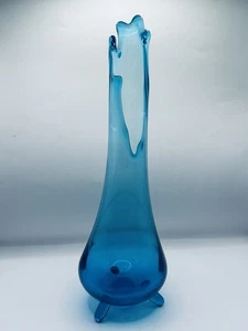 L.E. Smith 3-Fuß Pfau blau Stretch geschwungene Vase 13" fetter Boden MCM Vintage - Bild 1 von 6