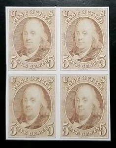 US Stamps SC# 1 1847 5c Benjamin Franklin Imperforate Horizontal Pair Replica - Picture 1 of 2