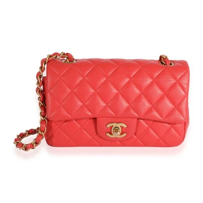 Bolso Chanel Coral Acolchado Piel de Cordero Mini Rectangular Clásico Solapa Foto 1 de 4