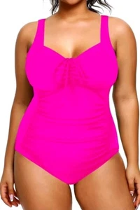 Daci Womens Plus Size One Piece Swimsuit Tummy Control Vintage Ruched Suit- 22W - Picture 1 of 5