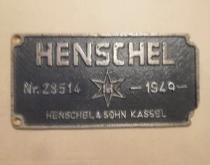 Lokschild " Henschel & Sohn Kassel 1949 "/ Fabrikschild HuS - Bild 1 von 1