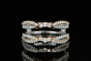 $2,350 FD 14K White Yellow Rose Gold Round Crossover Diamond Cocktail Ring Guard - Picture 1 of 9
