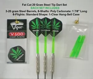 Juego de dardos con punta de acero de 20 gramos Dardos Fat Cat con vuelos de hoja de olla - Imagen 1 de 5