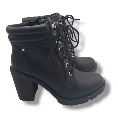 Torrid Lace Up Hiker Bootie Womens 9WW Black Combat Faux Leather - Image 1 of 4