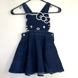 Hello Kitty Sanrio Little Girl Sz 6 Blue Denim Jean Dress Skirtall Embroidered - Picture 1 of 12