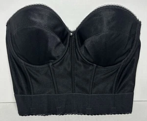Vintage Corset Satin Black Bridal 36D By Dominique Intimates Bra Bustier Pin-Up - Picture 1 of 10