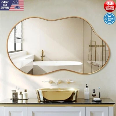 Espejo de Pared Asimétrico Decorativo HD Reflejo Doble Vía Colgante Marco de Aluminio Foto 1 de 4