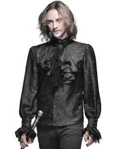 Devil Fashion Mens Gothic Shirt Top Black Steampunk Regency Aristocrat + Cravat - Picture 1 of 8
