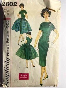 VESTIDO Vintage Patrón Costura Años 50 Talla 12 Busto 32 Corte Simplicidad 2602 Verificado - Imagen 1 de 5