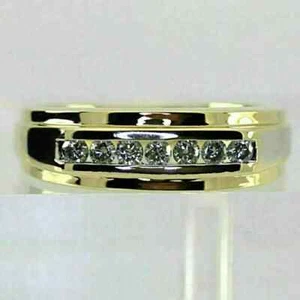 1Ct Round Cut Simulated Diamond Men's Wedding Band Ring 14k Yellow Gold Plated - Picture 1 of 4