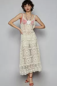 Flower Crochet Maxi Dress with Lace Bottom Hem - POL - Picture 1 of 5