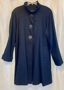 Women's Black Wool Coat No Brand Unknown Sz Measurements 3-Button Shoulder Pads - Picture 1 of 10