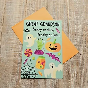 Halloween Greeting Card For Great Grandson Blue Ghosts Bats Candy Hallmark - Picture 1 of 7